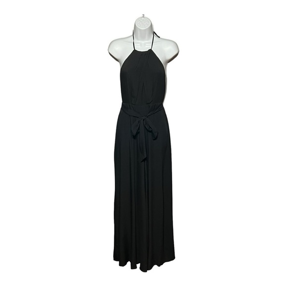 Aakaa Open Back Pleated Halter Neck Wide Leg Plazzo Jumpsuit w/Waist Tie Small - Picture 5 of 11